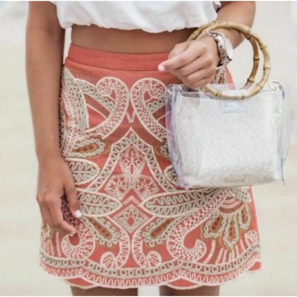 Anthropologie Beaded Mini Skirt 4 Pink Cotton Embroidered Boho Scallop Hem - Picture 6 of 10